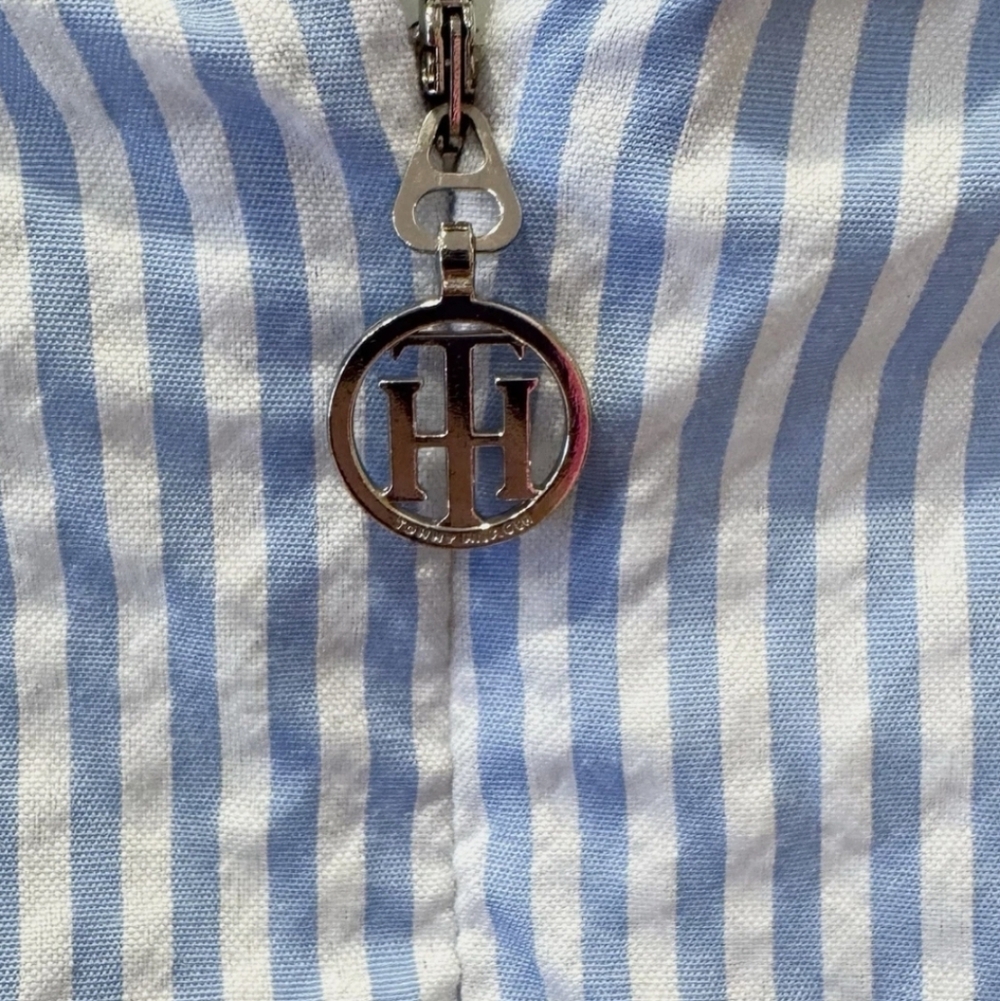 NWOT Tommy Hilfiger Light Blue Striped Seersucker Midi Dress - Picture 3 of 8